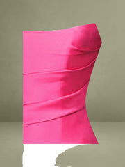 Fuchsia Satin Strapless Drop Waist Corset Gown