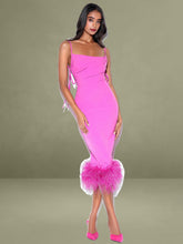 Fiona Fuchsia Feather Trim Bottom Maxi Dress