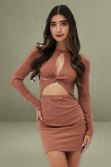 Brown Cut Out Back Bodycon Dress