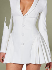 Delia White Blazer Dress with Pleated Detail