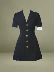 Ilitha Black Woven Crepe Pleated A-Line Mini Dress