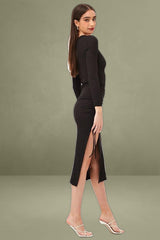 Black Midi Dress Long Sleeve Bodycon