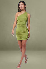 Green Mini Dress One Shoulder