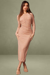 Pink Bodycon Dress Long Sleeve Mesh