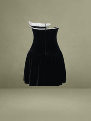 Black and White Velvet A Line Corset Mini Dress