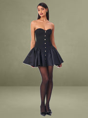 Kaden Black Drop Waist Mini Puffy Dress