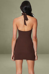 Brown Mini Halter Neck Dress