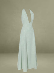 Magda Mint Green Deep V Neck Halter A-line Midi Dress