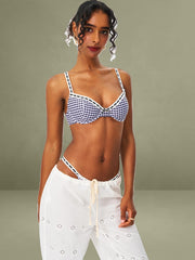 Genevia Gingham Lace Decoration Bikini Bottom