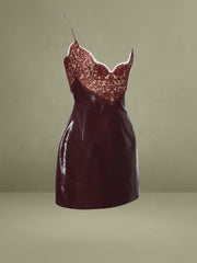 Shelby Dark Brown Vegan Leather with Lace Mini Dress