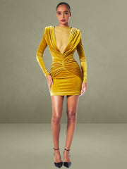 Carey Gold Velvet Long Sleeve Mini Dress