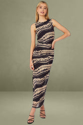 Multi Abstract Bodycon Dress Sleeveless Mesh