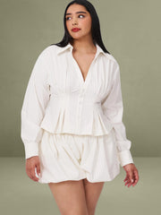 Sylvie White Pinstripe Bubble Shorts