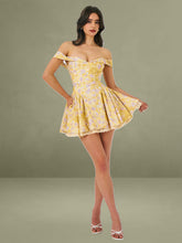 Oana Floral Print Linen Collared Off Shoulder Mini Dress