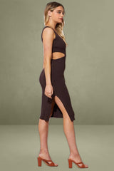 Brown Knit Dress Midi