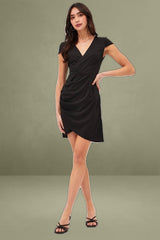 Black Bodycon Dress Short Sleeve Mini V Neck