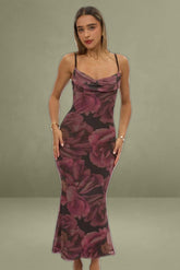 Pink Floral Maxi Cowl Neck Bodycon Singlet Dress