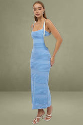 Blue Bodycon Dress Sleeveless Midi