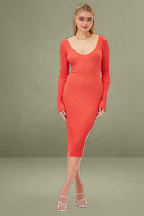 Orange Knit Dress Evening Midi