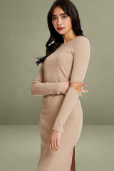 Brown Midi Dress Long Sleeve
