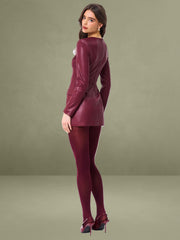 Baila Burgundy Vegan Leather Blazer Mini Dress