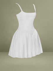 Kadi White Cotton Drop Waist Corset Mini Dress