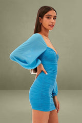Blue Long Sleeve Bodycon Mini Dress