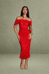 Red Mesh Bodycon Dress