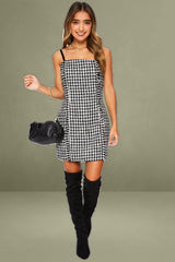 Black Houndstooth Mini Bodycon Dress