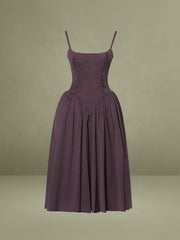 Oakleigh Blackberry Purple Cotton Lace-up Back Midi Dress