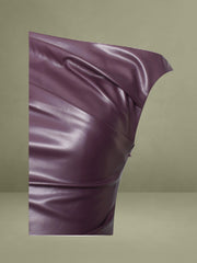 Purple Leather Slash Neck Midi Dress