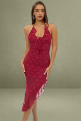 Red Bodycon Ruffled Halter Neck Dress