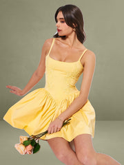 Kadi Yellow Cotton Drop Waist Corset Mini Dress