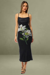 Black Floral Bodycon Dress Maxi