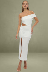 White Bodycon Dress One Shoulder Maxi