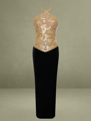 Gazelle Gold Embroidered Vintage Style Maxi Dress