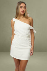 White Bodycon Dress Tie up Shoulder Linen