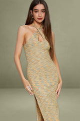 Multi Midi Dress Halter Neck