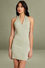 Green Mini Halter Neck Evening Dress