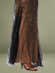 Qeturah Embroidered Sequin Off Shoulder Mesh Gown