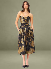 Gold Tie Dye Bronzing Strapless Drop Waist Midi Dress