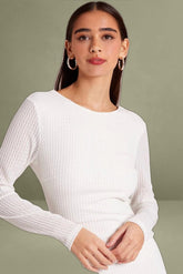 Long Sleeve White Textured Dress