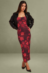 Red Floral Bodycon Dress Maxi Mesh