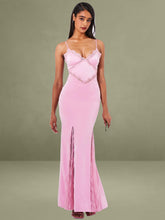Xandria Pink Lace Satin Mermaid Flare Maxi Dress