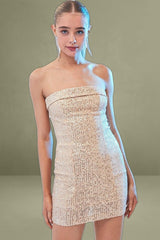 Gold Strapless Dress Mini Sequin Party