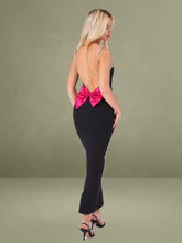 Flore Black Crystal Straps Backless Gown With Bow