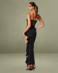 Black Lace Corset Maxi Dress