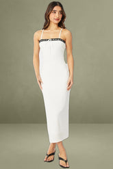White Bodycon Dress Maxi Ribbon Trim