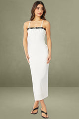 White Bodycon Dress Maxi Ribbon Trim