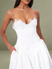 Naila Lace Trim Strapless Drop Waist Wedding Gown